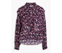 Tchami ruffled printed fil coupé georgette blouse - Purple