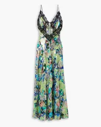 Rodarte Embellished lace-trimmed silk-blend brocade maxi dress - Green Green