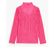 Chiffon-trimmed corded lace blouse - Pink