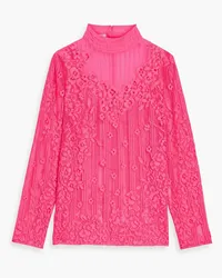 Valentino Garavani Chiffon-trimmed corded lace blouse - Pink Pink