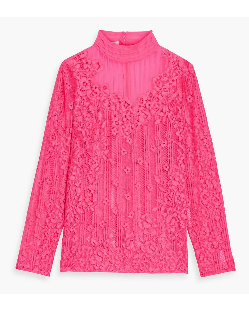 Valentino Garavani Chiffon-trimmed corded lace blouse - Pink Pink