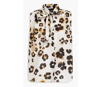 Gathered leopard-print cotton and silk-blend mousseline top - Animal print