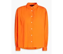 Gathered cotton-blend poplin shirt - Orange