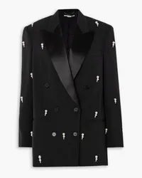 Stella McCartney Oversized faux pearl-embellished double-breasted wool-blend blazer - Black Black