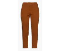 Cropped cotton-blend twill straight-leg pants - Brown