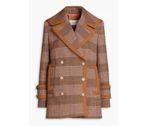 Double-breasted Prince of Wales checked tweed coat - Pink