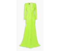 Quinn tie-front neon satin-crepe gown - Yellow