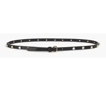 Crystal-embellished leather belt - Black
