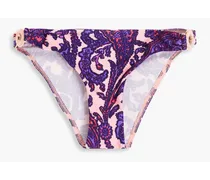 Tiggy embellished paisley-print low-rise bikini briefs - Purple