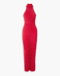 Alex Perry Gabe crystal-embellished ruched stretch-jersey turtleneck gown - Red Red