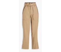 Belted pleated linen-blend straight-leg pants - Neutral