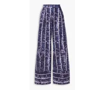Hency tie-dyed cotton-blend poplin wide-leg pants - Blue