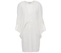 Wrap-effect cape-back stretch-crepe mini dress - White