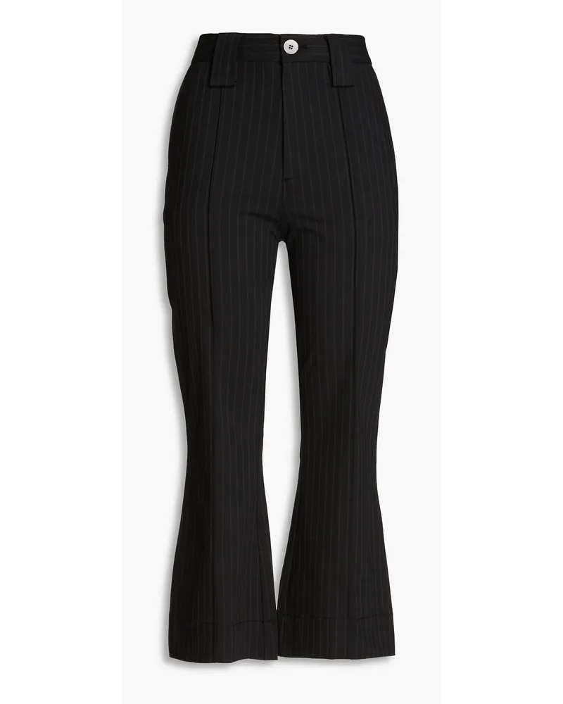 Ganni Pinstriped stretch-twill kick-flare pants - Black Black