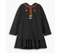 Hari embellished embroidered cotton-twill mini dress - Black