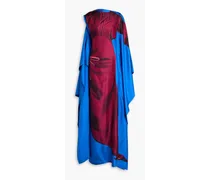 Senvu draped printed silk-twill maxi dress - Blue