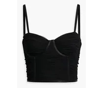 Alice Olivia - Damia cropped ruched tulle bustier top - Black
