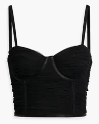 Alice + Olivia Alice Olivia - Damia cropped ruched tulle bustier top - Black Black