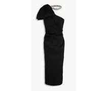 Fauve one-shoulder crystal-embellished bow-detailed taffeta midi dress - Black