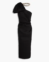 Rachel Gilbert Fauve one-shoulder crystal-embellished bow-detailed taffeta midi dress - Black Black