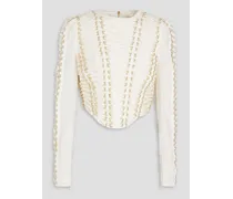 Lace-up embellished linen and silk-blend top - White