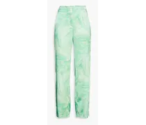 Printed satin straight-leg pants - Green