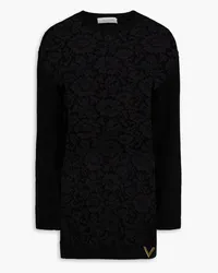 Valentino Garavani Corded lace-paneled wool and cashmere-blend sweater - Black Black