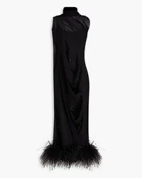 Maison Margiela Feather-trimmed stretch-silk crepe midi dress - Black Black