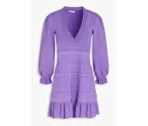 Pointelle-trimmed knitted mini dress - Purple