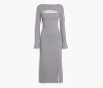 Cutout mélange wool-blend midi dress - Gray