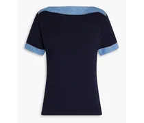 Indret denim-trimmed cotton T-shirt - Blue