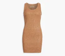 Laser-cut leather mini dress - Brown