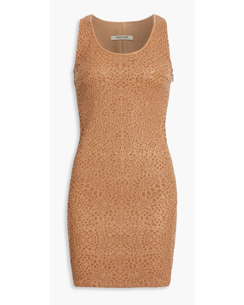 Roberto Cavalli Laser-cut leather mini dress - Brown Brown