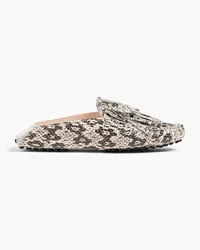 TOD'S Embellished snake-effect leather slippers - Animal print Animal