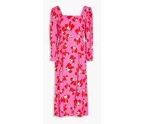 Joanna pleated floral-print crepe midi dress - Pink