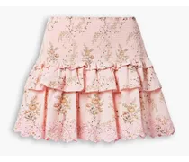Sowa tiered floral-print broderie anglaise cotton mini skirt - Pink
