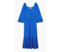Crocheted lace-trimmed cotton-jersey maxi dress - Blue