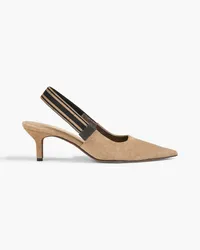 Brunello Cucinelli Bead-embellished suede slingback pumps - Neutral Neutral