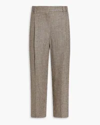 Brunello Cucinelli Cropped metallic houndstooth linen-blend tapered pants - Blue Blue