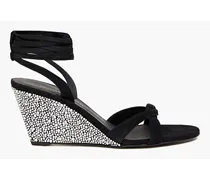 Manola Strass crystal-embellished suede wedge sandals - Black
