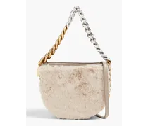 Chain-embellished faux shearling shoulder bag - Neutral