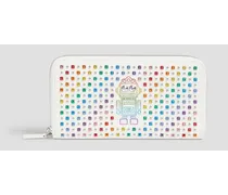 Embellished printed leather wallet - White