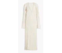 Sky belted plissé bamboo and silk-blend maxi wrap dress - Neutral