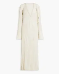 Savannah Morrow Sky belted plissé bamboo and silk-blend maxi wrap dress - Neutral Neutral