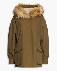 Maje Faux fur-trimmed gabardine parka - Green Green