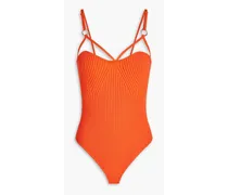 Jaimie cutout ribbed-knit bodysuit - Orange