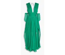 Cutout Plissé silk-georgette gown - Green