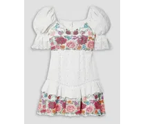 Thressey ruffled embroidered broderie anglaise cotton mini dress - White