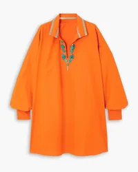 Fortela Oversized embellished cotton-poplin mini dress - Orange Orange