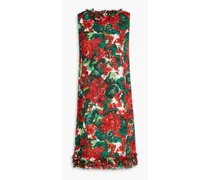 Ruffled floral-print silk-blend mini dress - Red